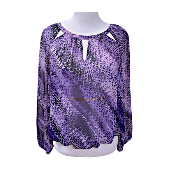 Jennifer Lopez Sheer Animal Print Purple Blouse Size Small - Picture 1 of 7